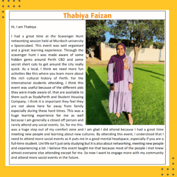 Testimonial on event for International students in Perth to connect, explore the city, and gain valuable support through the Befriending Perth event