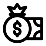 Icon of a coin pouch with a dollar sign beside a banknote, representing economic value and reinvestment.