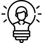 Icon of a person inside an illuminated lightbulb, representing financial empowerment and learning.